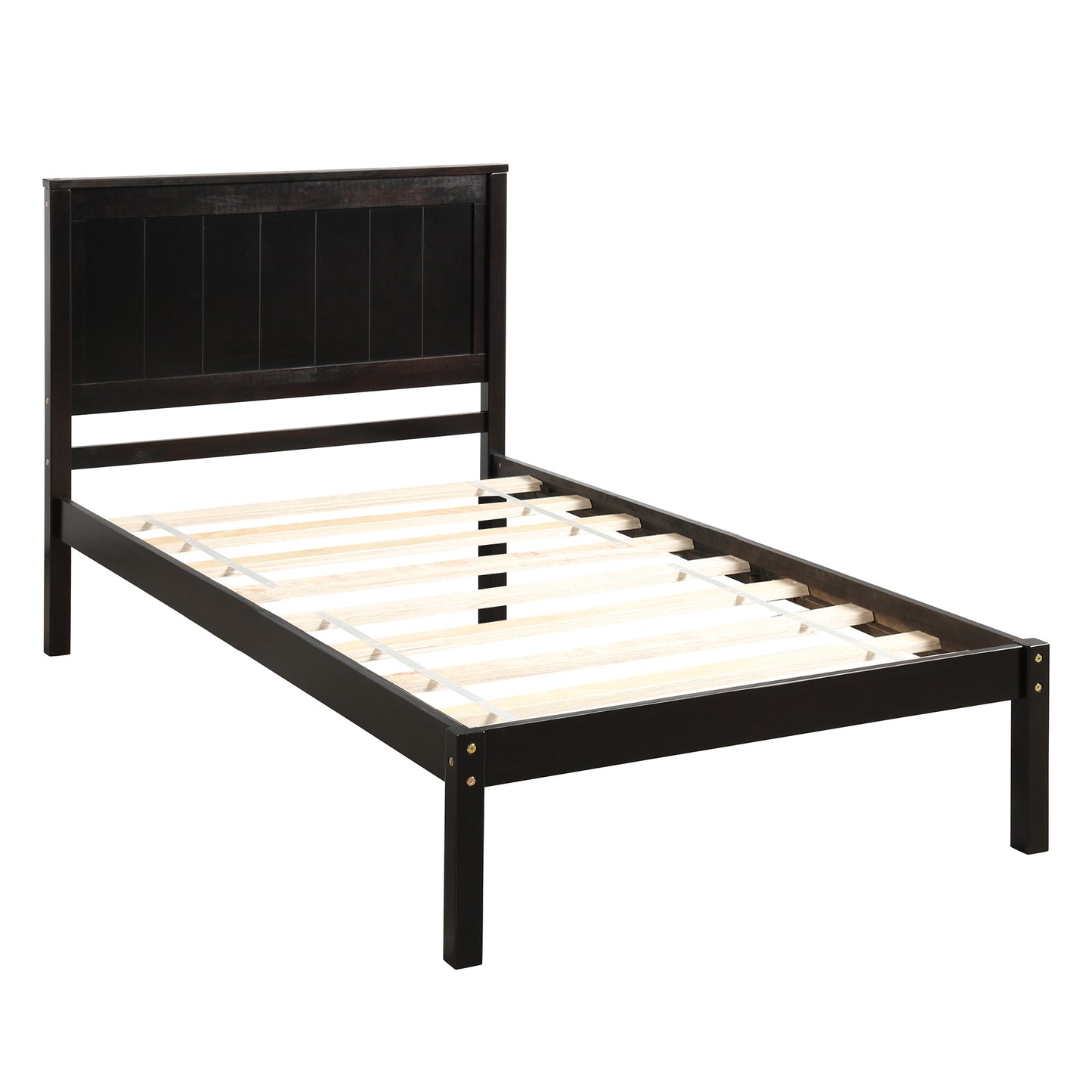 Dark wood twin bed frame with slatted support
