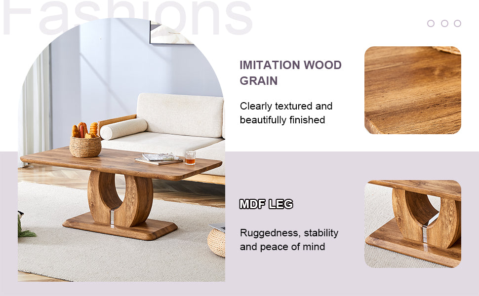 Modern coffee table with imitation wood grain finish and stylish MDF legs