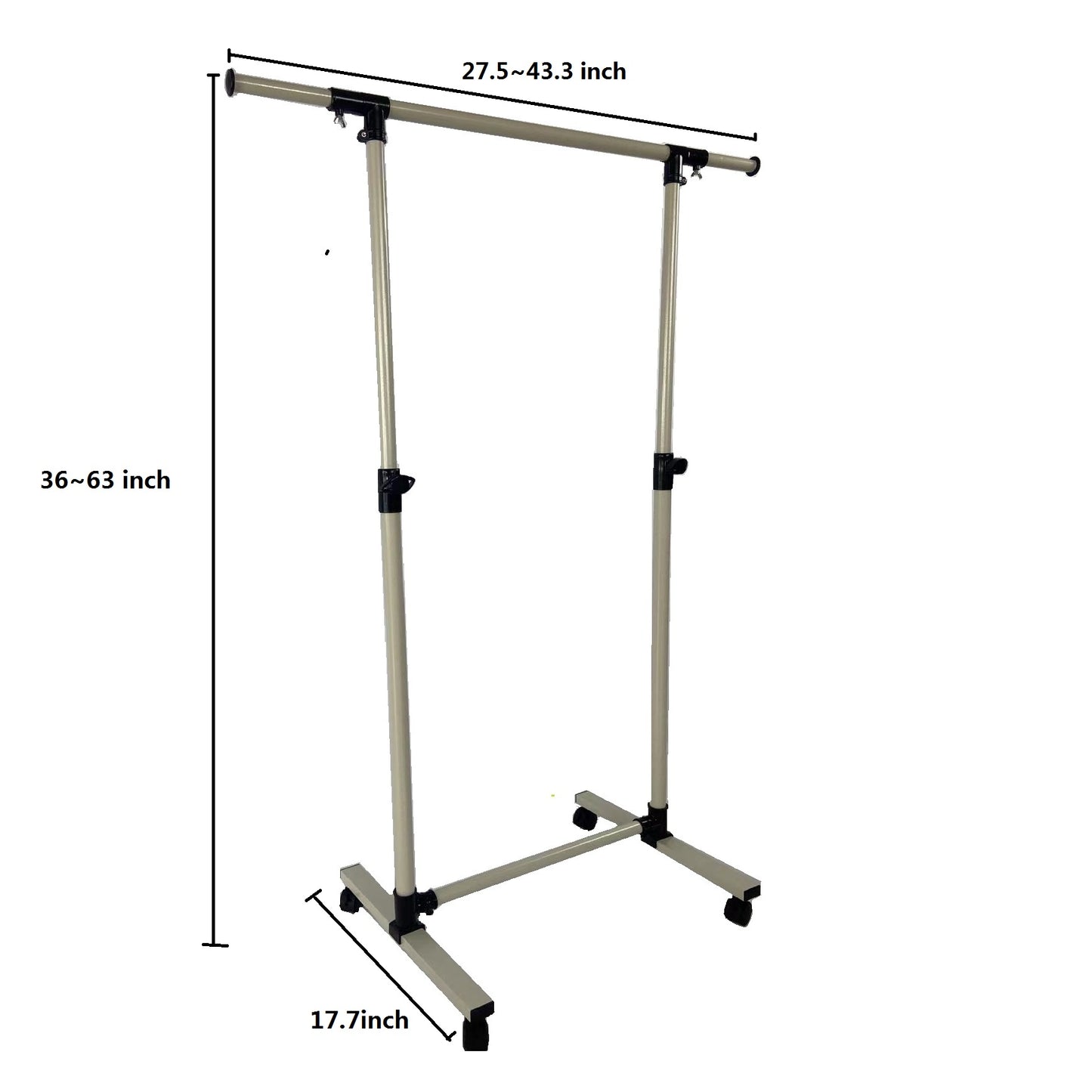 Adjustable height garment rack with wheels