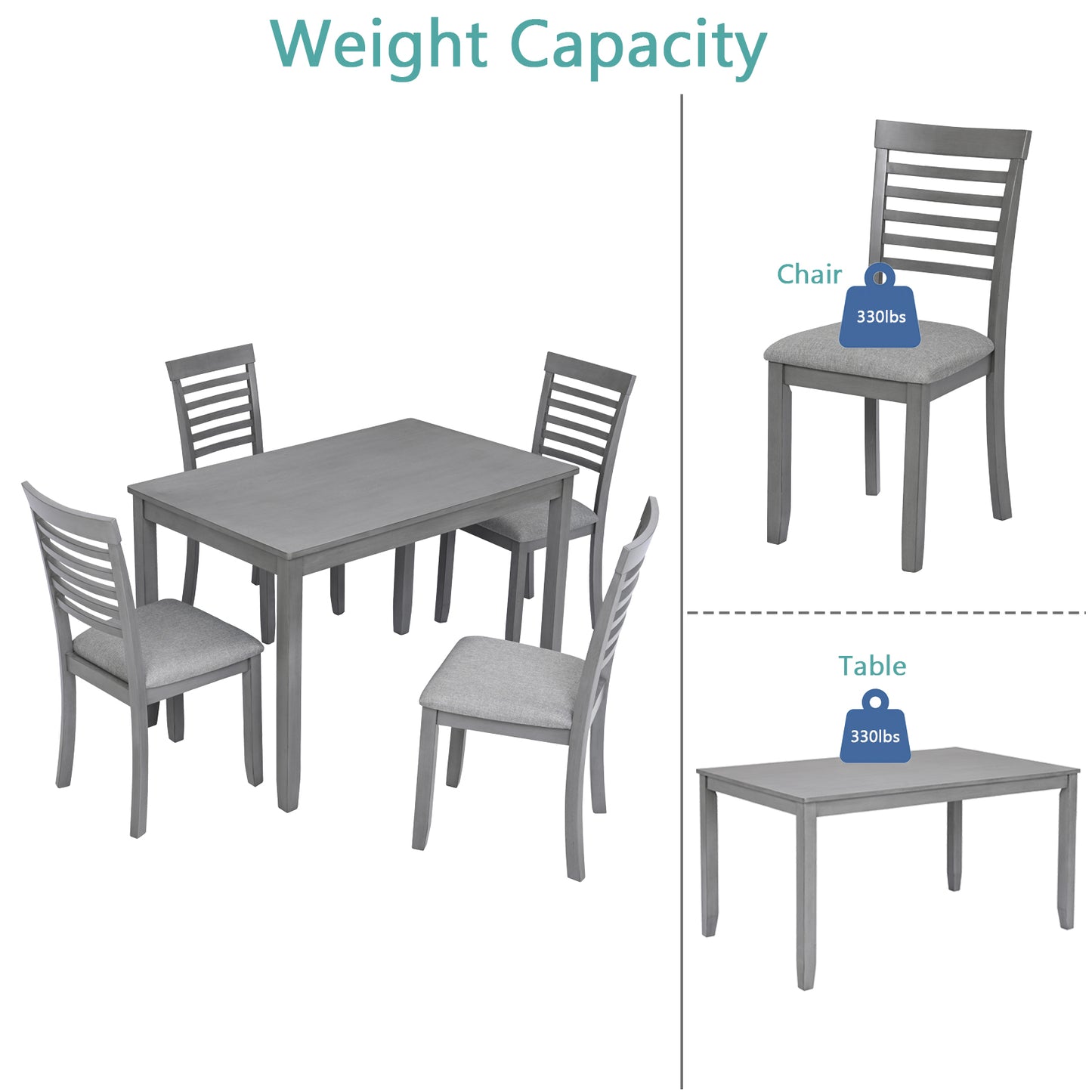 Gray wooden dining chairs with padded seats support lbs