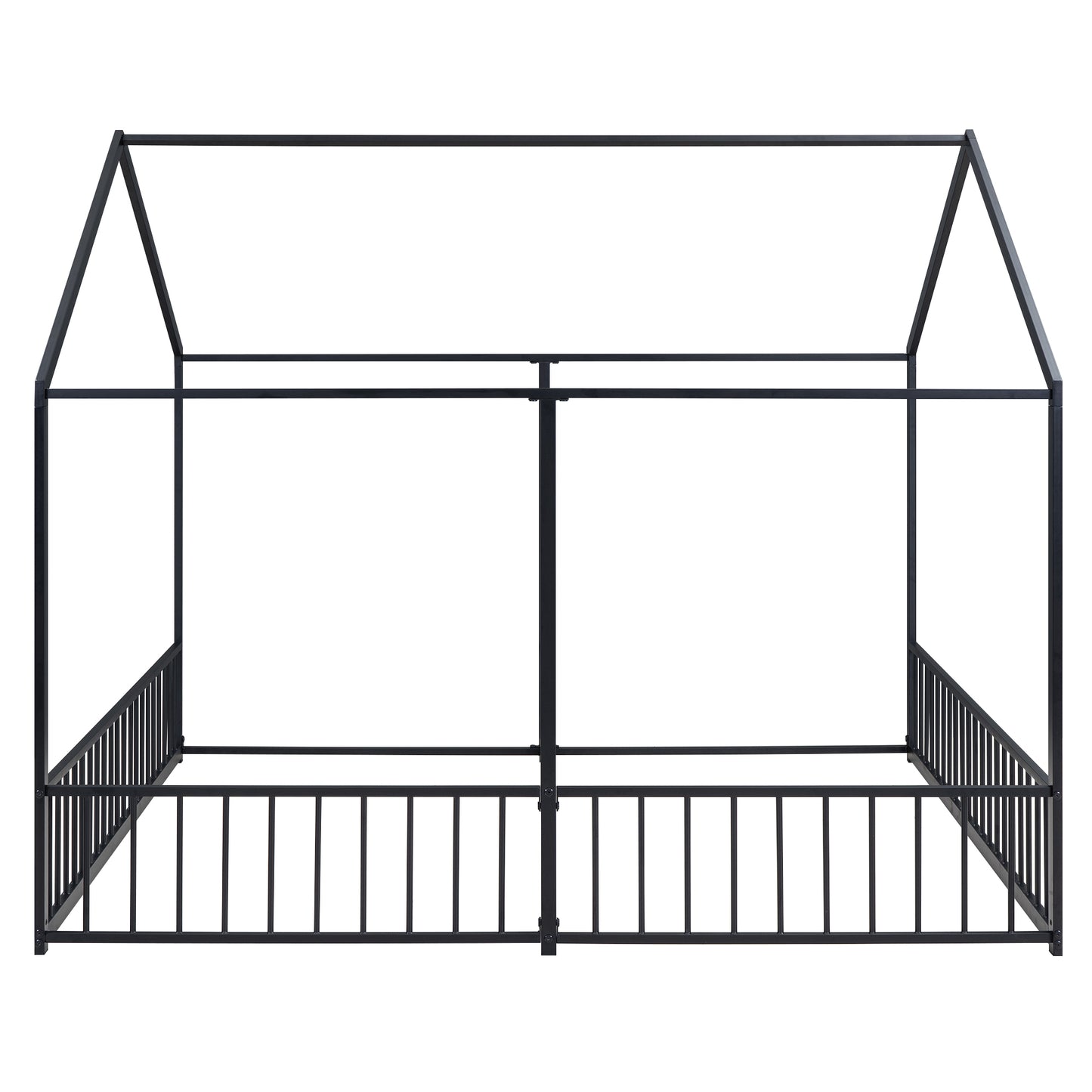 Black metal twin house bed frame with fence