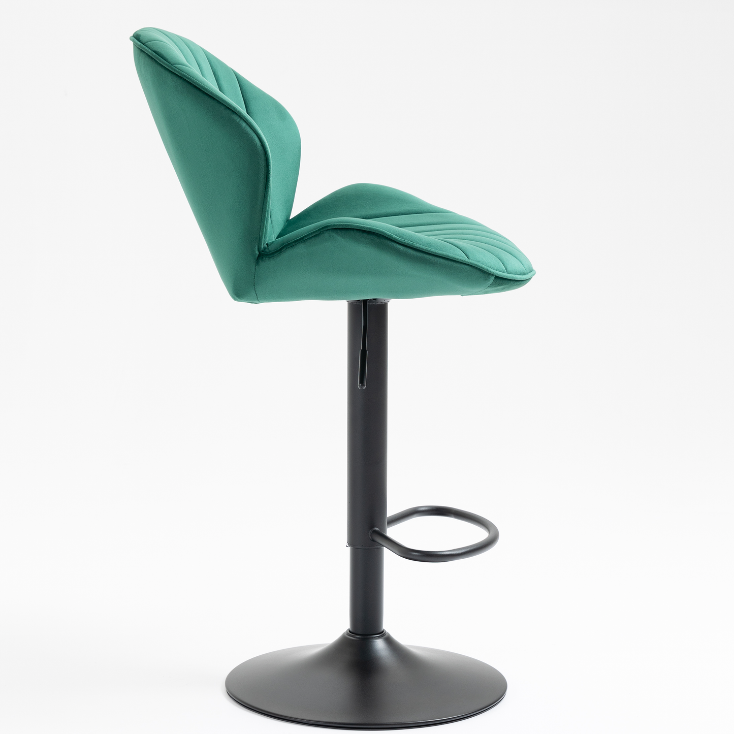 Teal velvet modern bar stool with quilted seat and black metal base