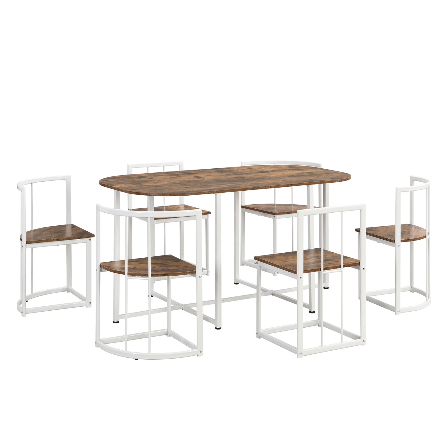 Industrial dining set with rustic wood tabletop and white metal frame