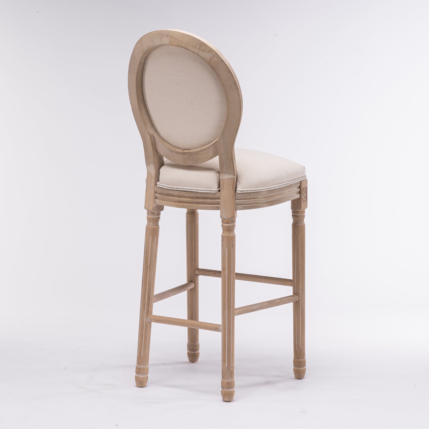 Elegant oval back bar stool with light wood frame and cream upholstery