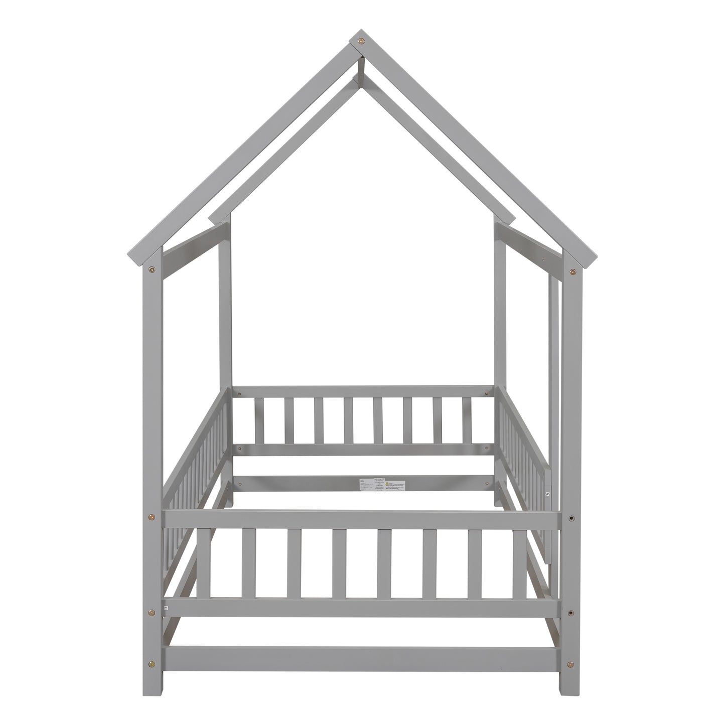Gray wooden house bed frame with slatted sides