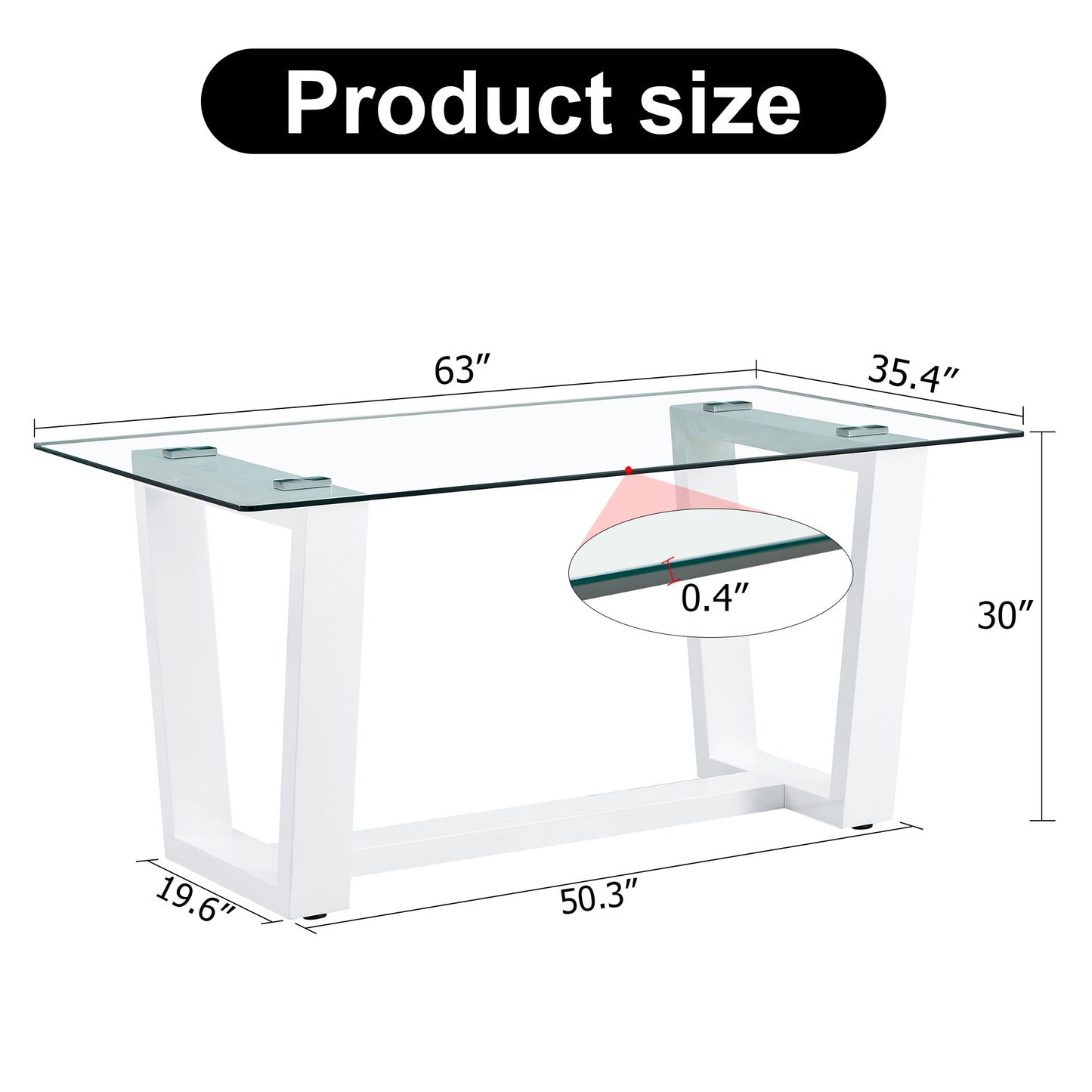 White modern dining table with clear glass top and geometric base L