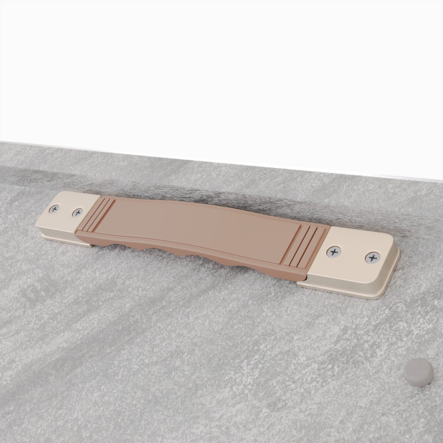 Tan and beige cabinet handle with ribbed texture