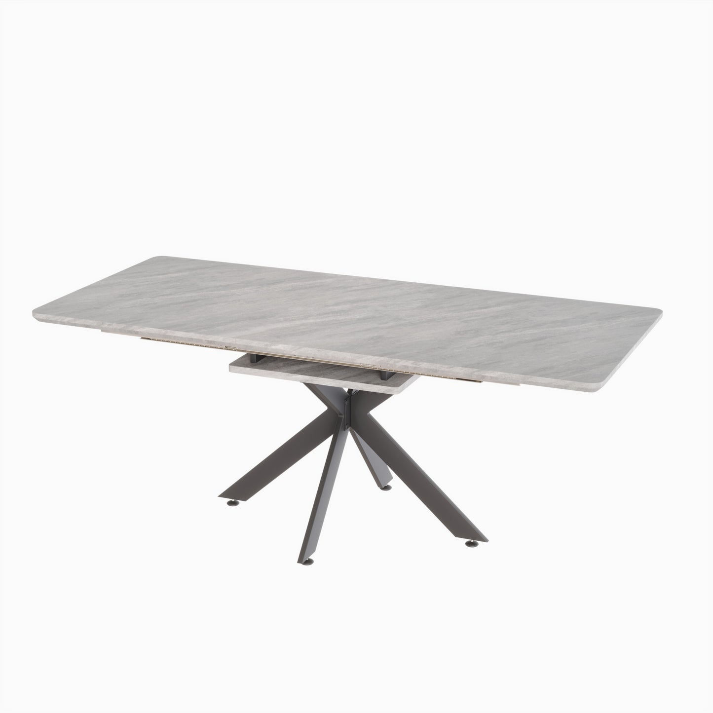 Rectangular marblelook dining table with gray metal star base