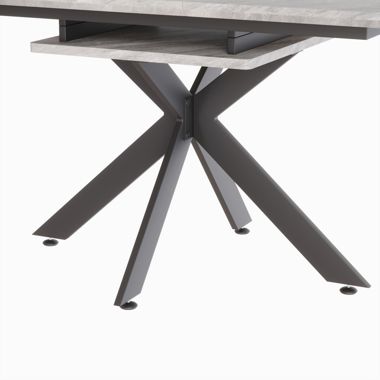 Concrete effect dining table top with Xshaped dark grey metal legs