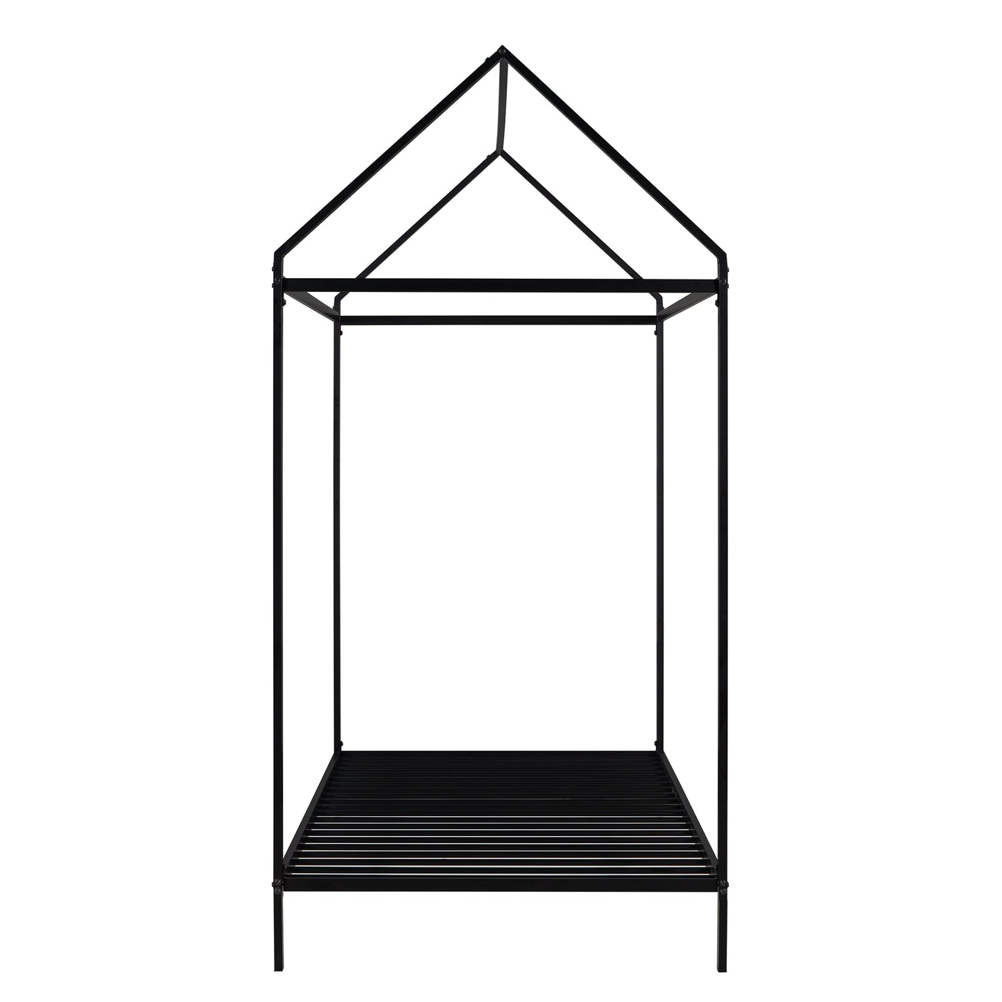 Black metal house frame bed