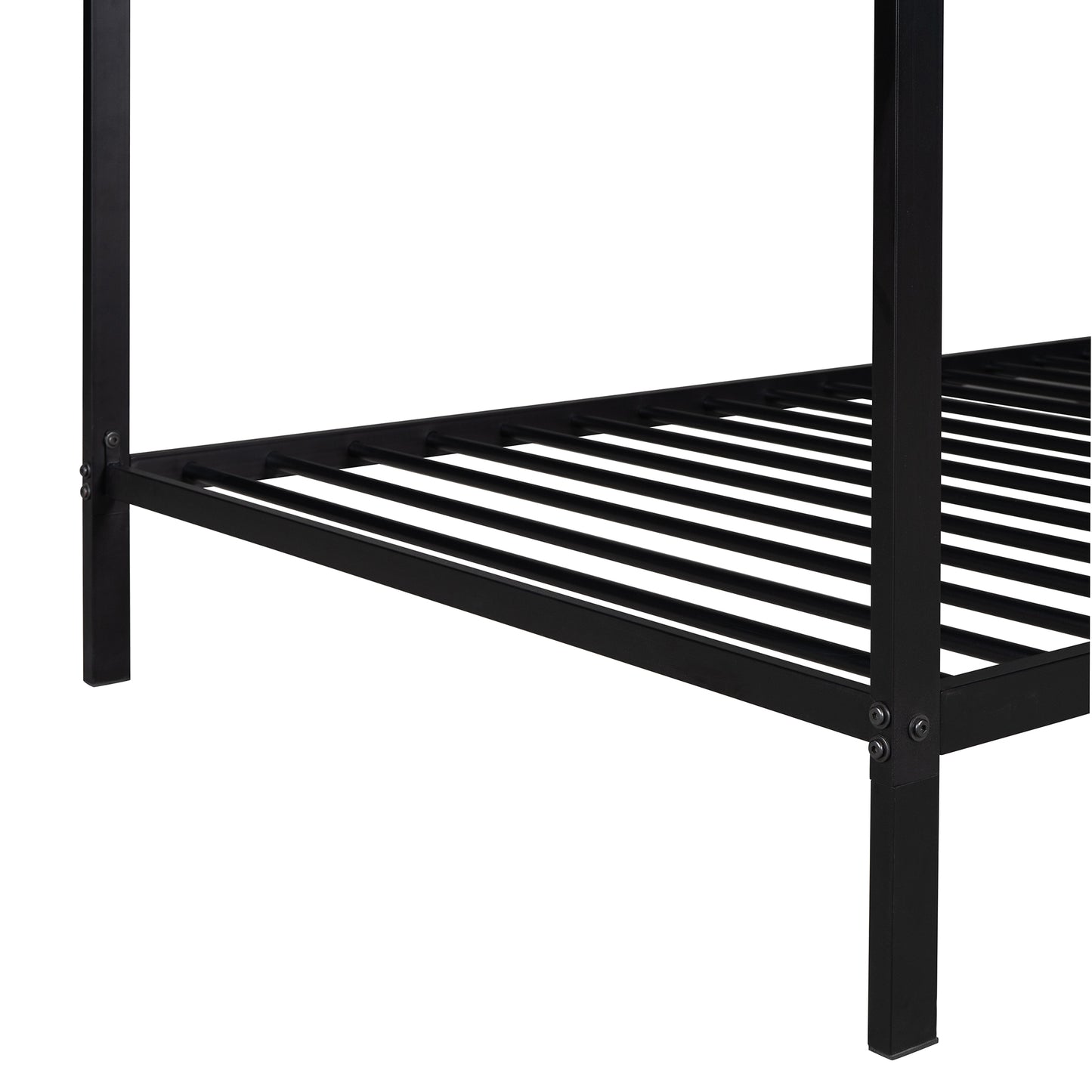 Black metal bed frame with horizontal slats