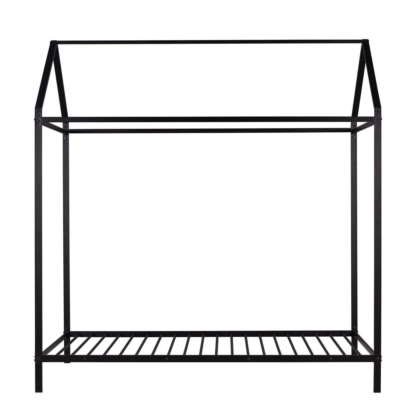 Black metal house bed frame