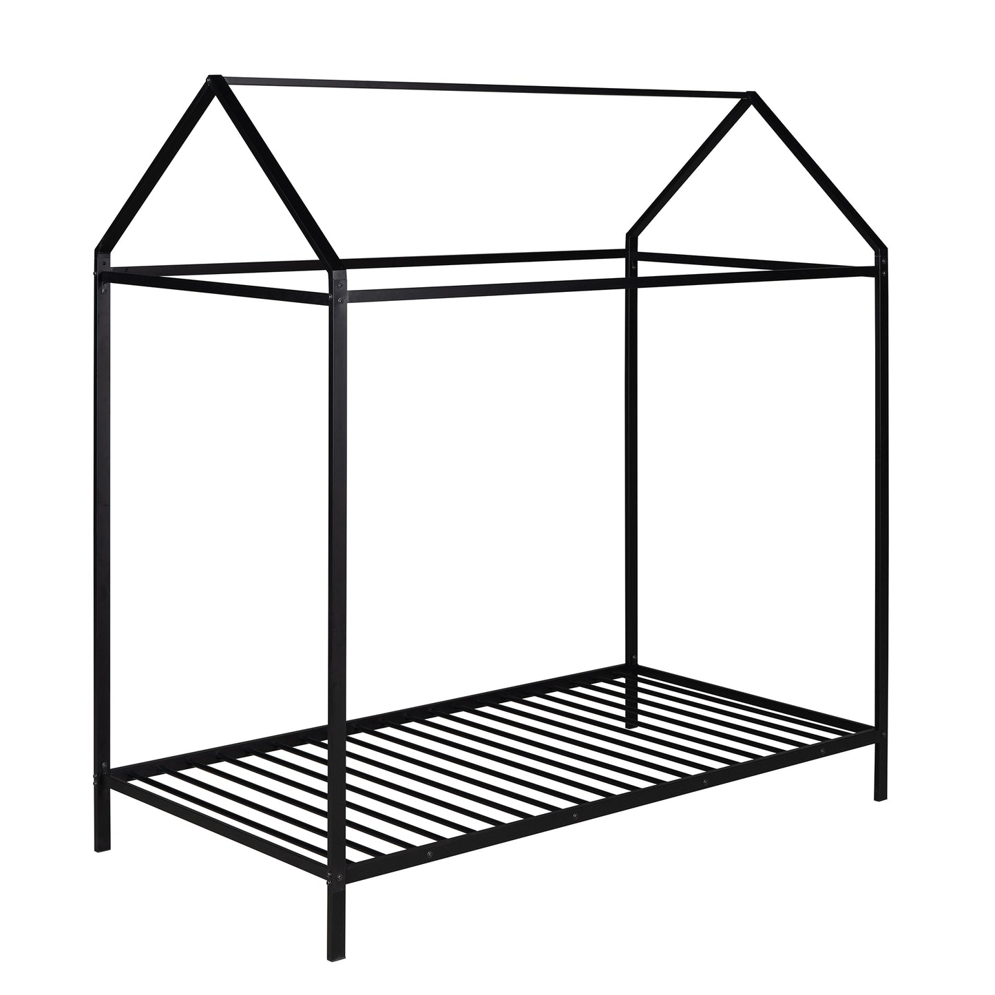 Black metal house frame bed for toddlers
