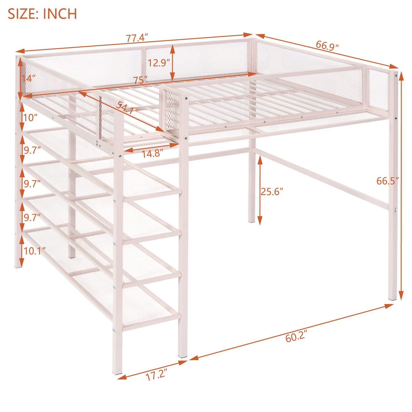 Loft bed with ladder and shelf
