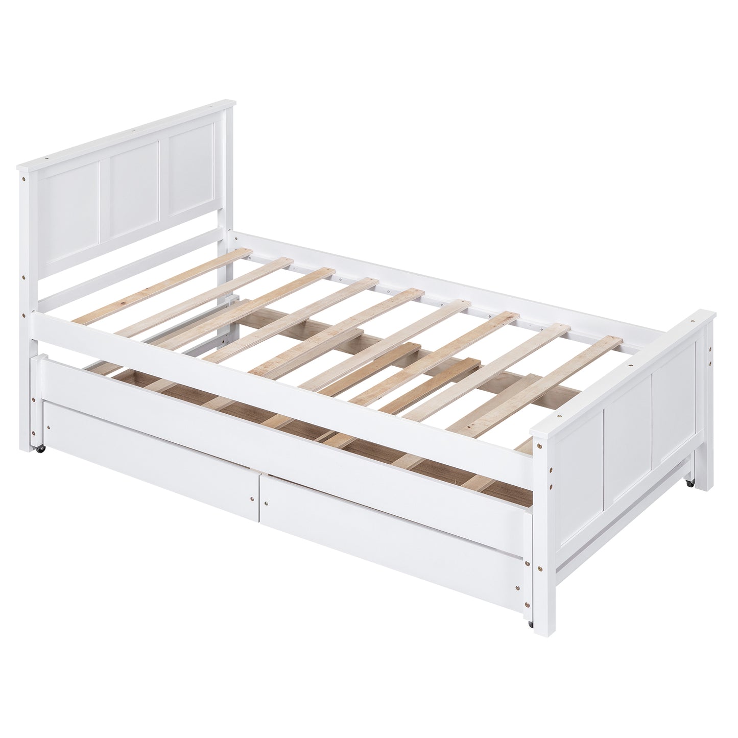 White wooden daybed with two pullout drawers