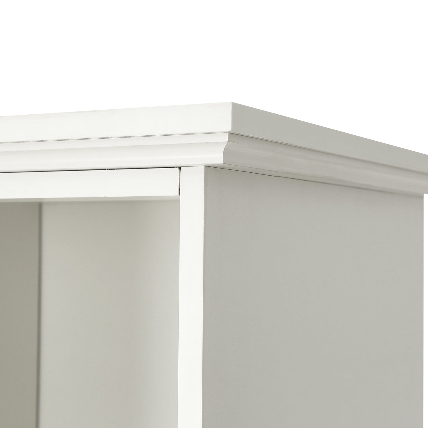 White wooden bookshelf top trim detail