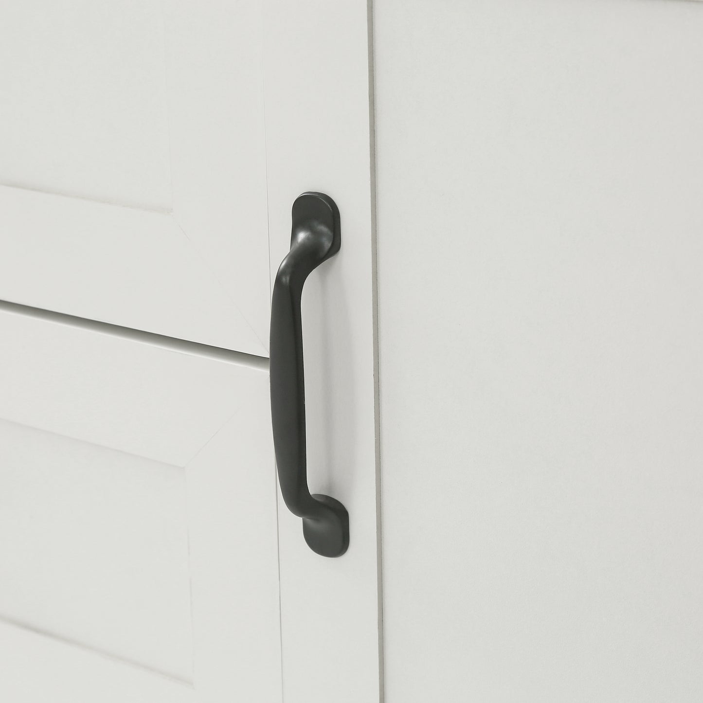 Black cabinet door handle on white furniture