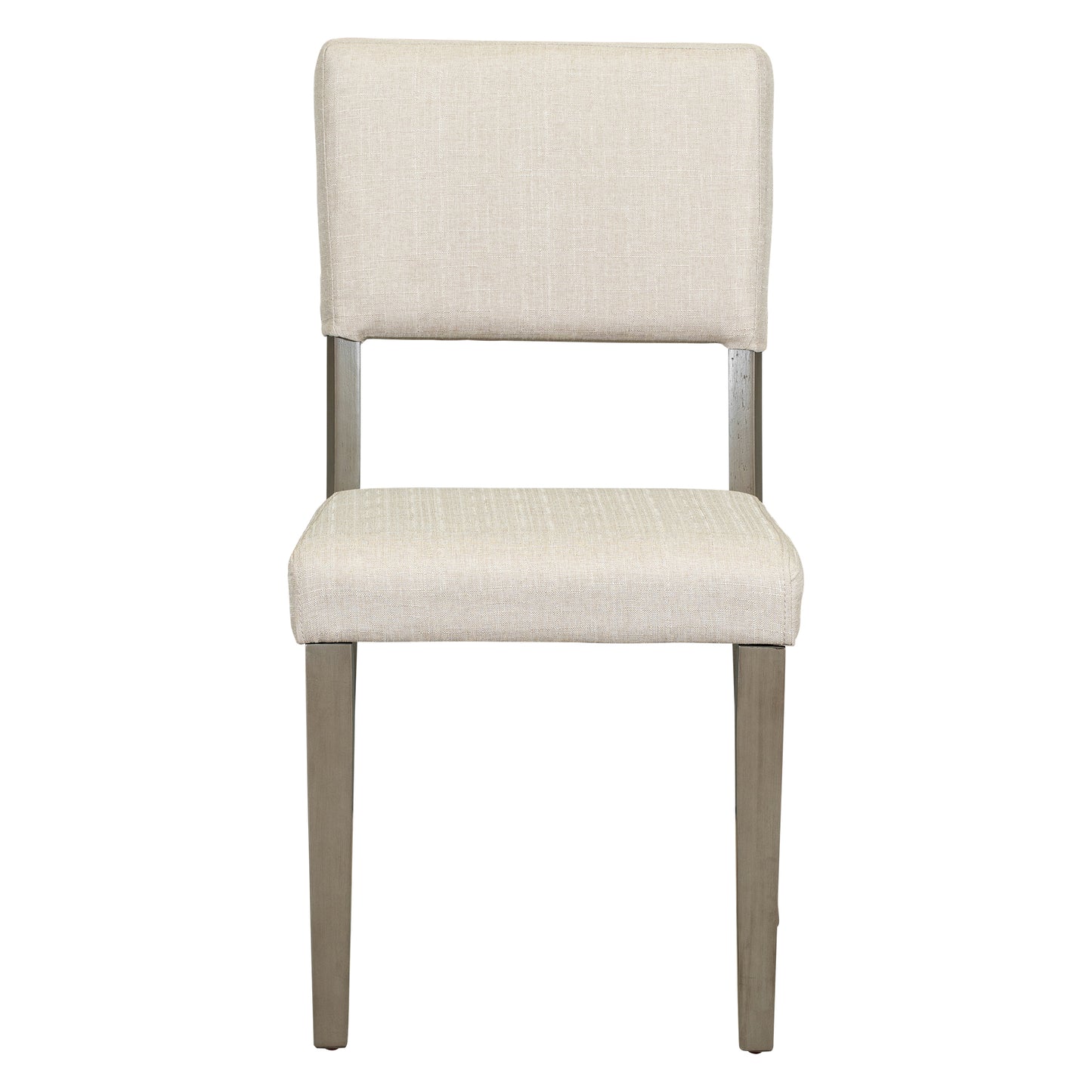 Cream upholstered dining chair with light grey wood legs