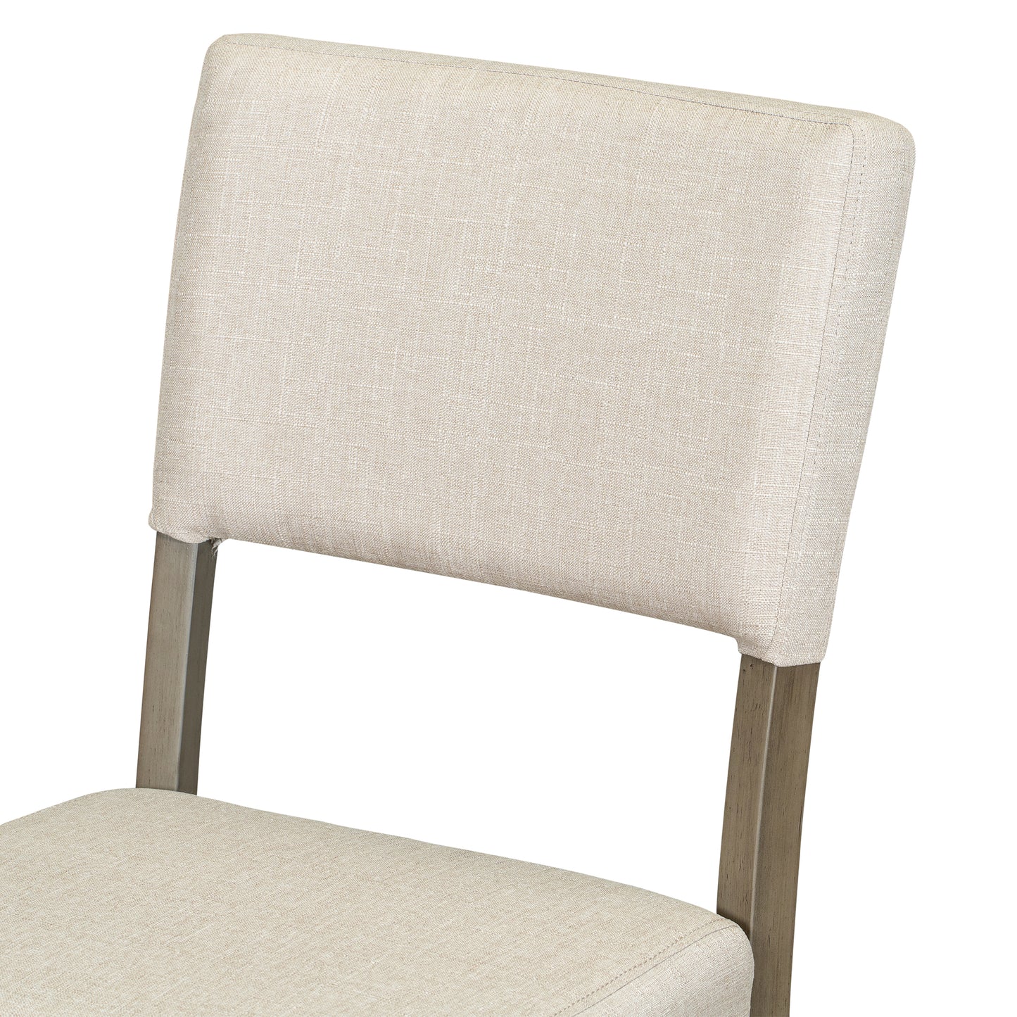 Beige upholstered dining chair with wooden legs