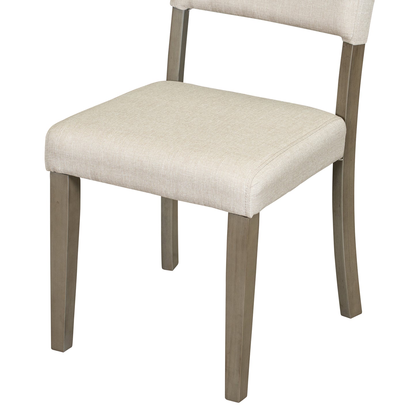 Upholstered dining chair with natural linen seat and back grey wood legs
