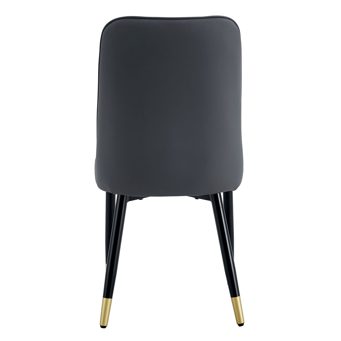 Dark gray upholstered chair back with black tapered legs