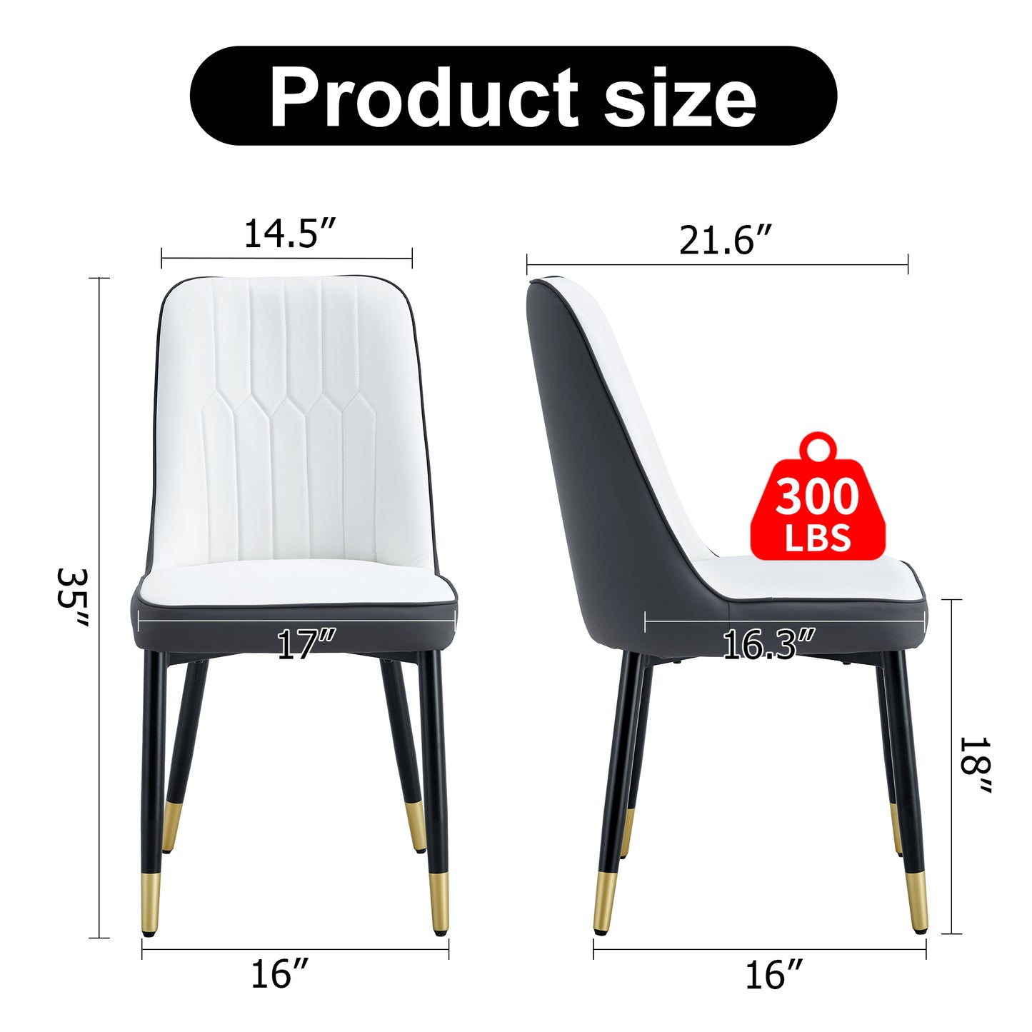 White upholstered dining chair with goldtipped black legs