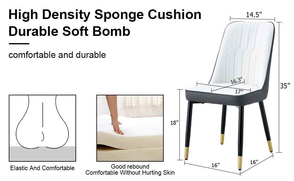 White and black dining chair with high density sponge cushion