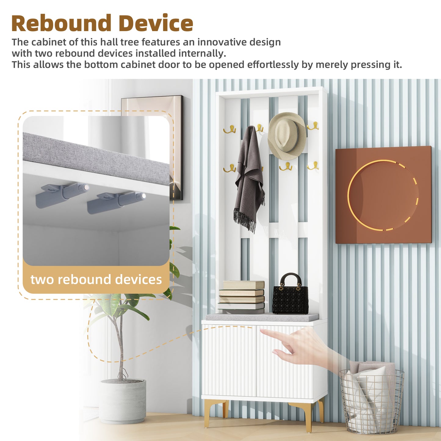 Two grey cabinet rebound devices installed internally for pushtoopen functionality