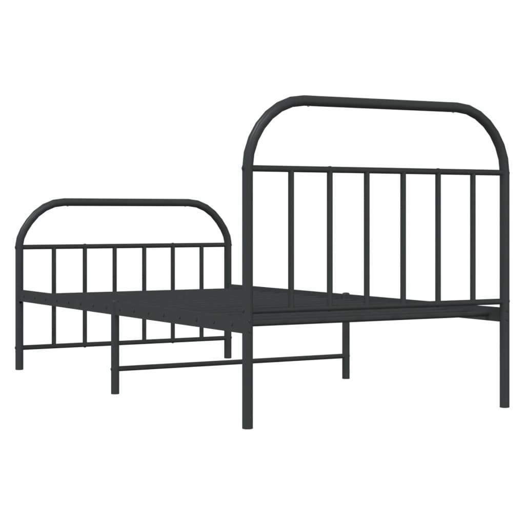 Black metal twin bed frame with curved headboard and footboard