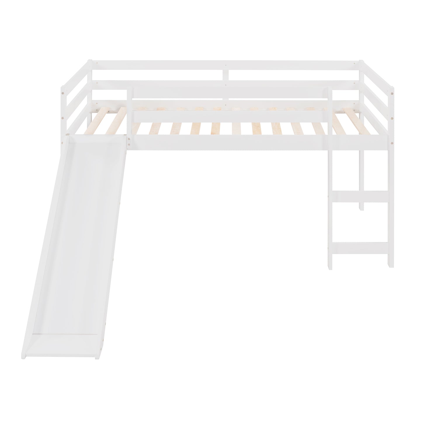 White twin loft bed with slide and ladder