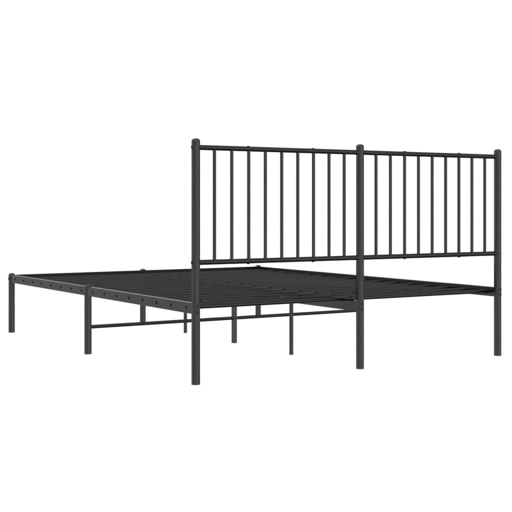 Black metal bed frame with minimalist vertical bar headboard