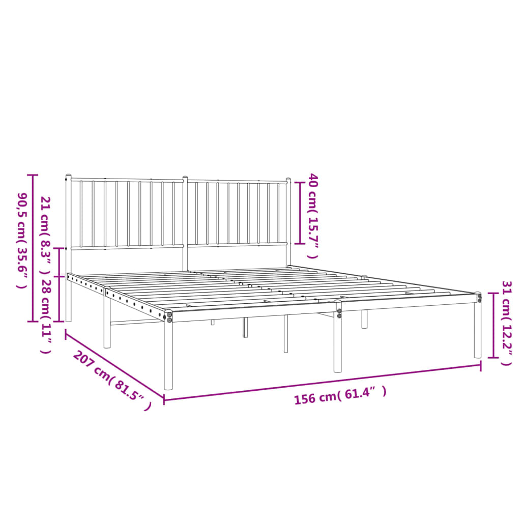 Black metal bed frame with vertical slat headboard and sturdy support legs