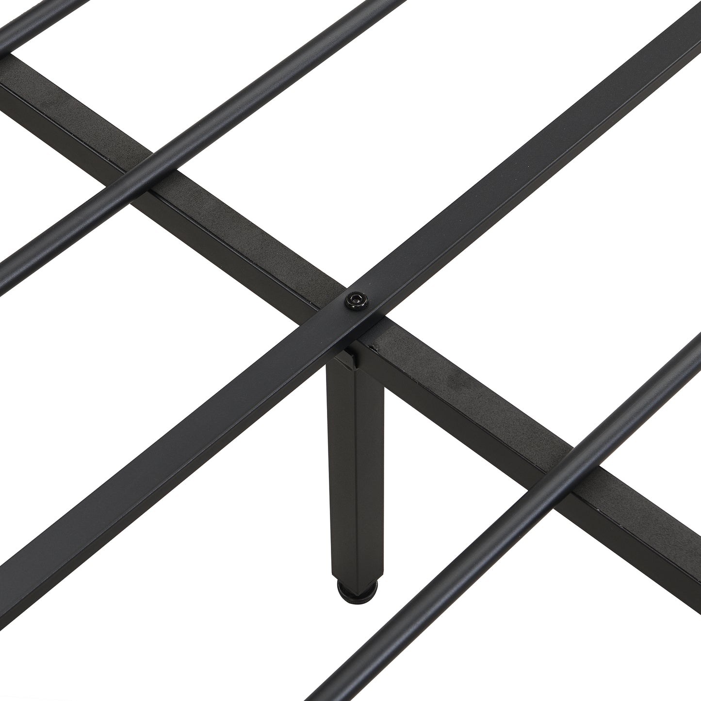 Black metal bed frame crossbars and central support leg