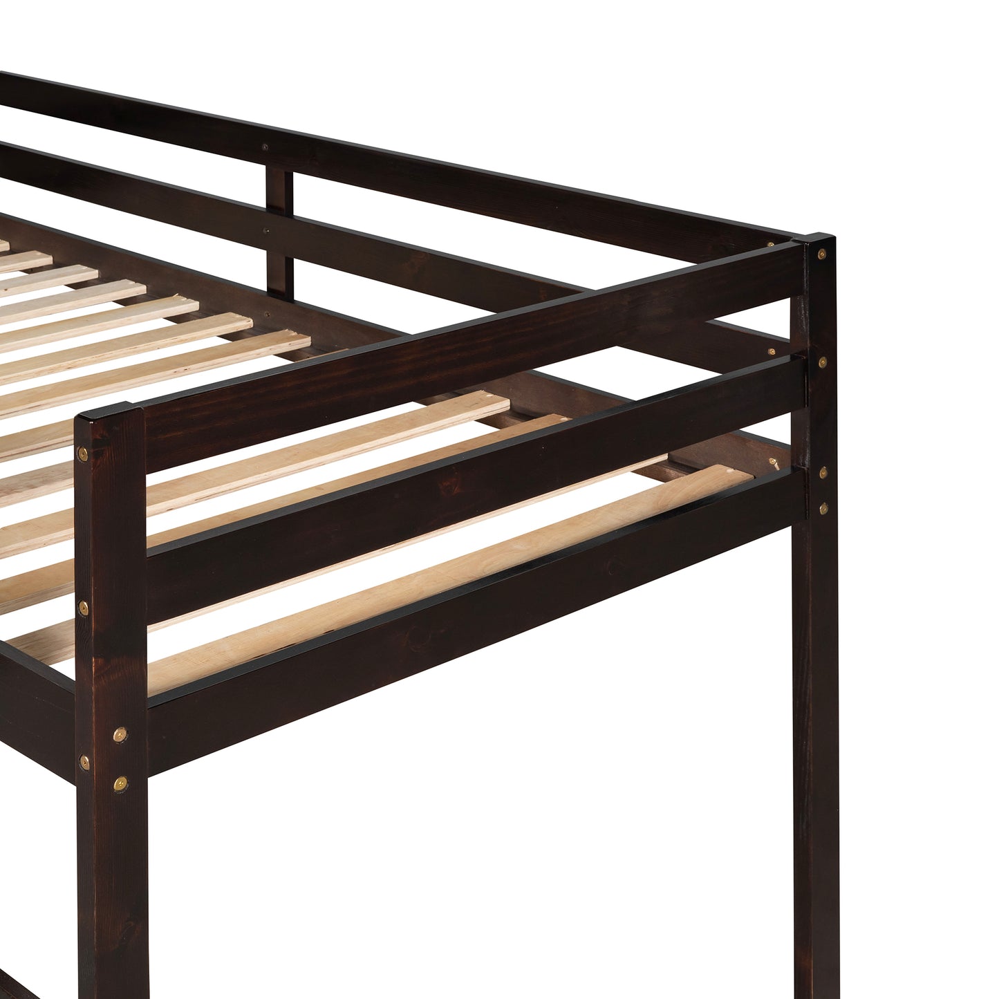 Dark brown wood loft bed frame with slatted base