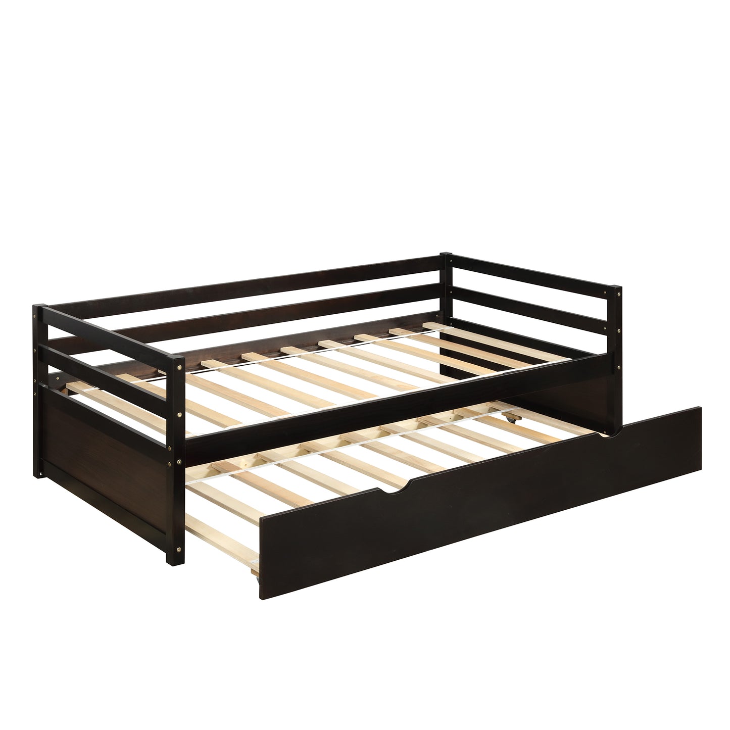 Dark brown wooden daybed with pullout trundle