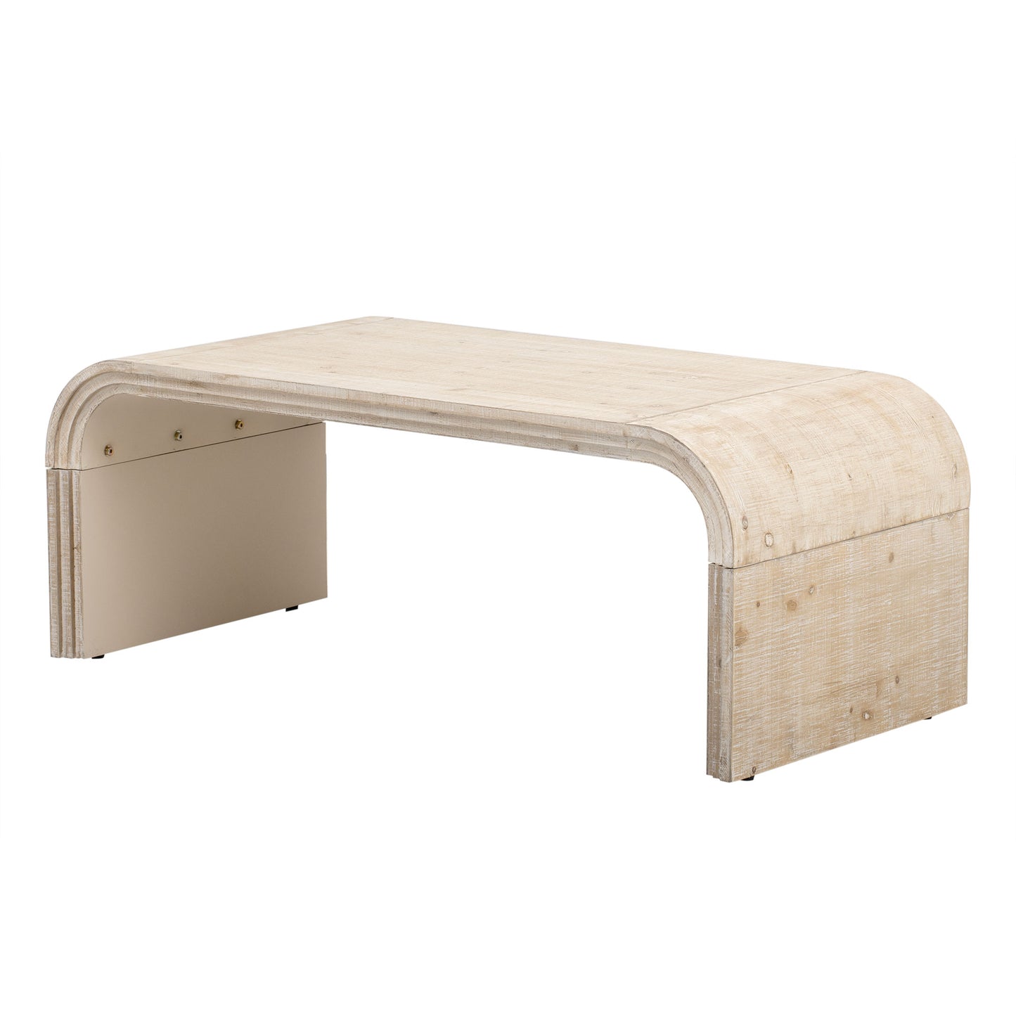 Light wood waterfall coffee table with curved ends