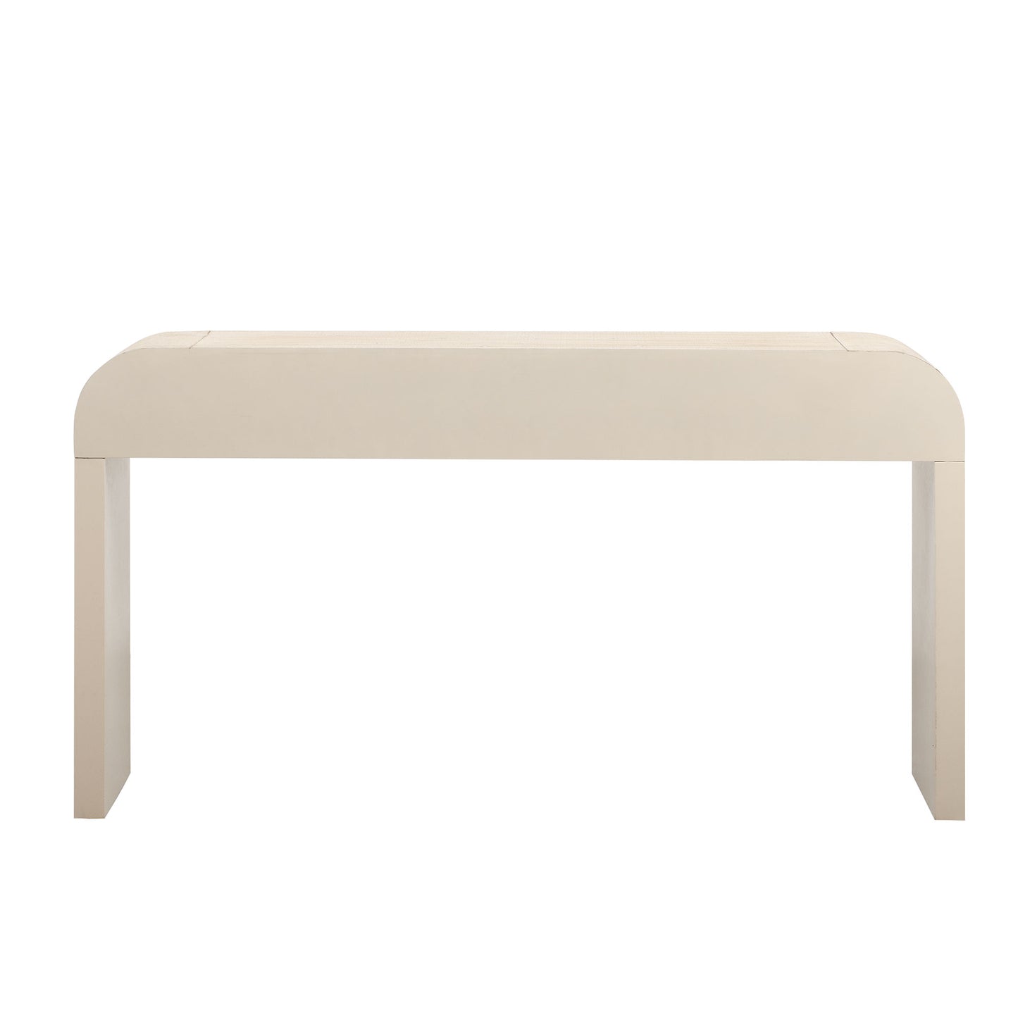 Beige waterfall console table with rounded edges