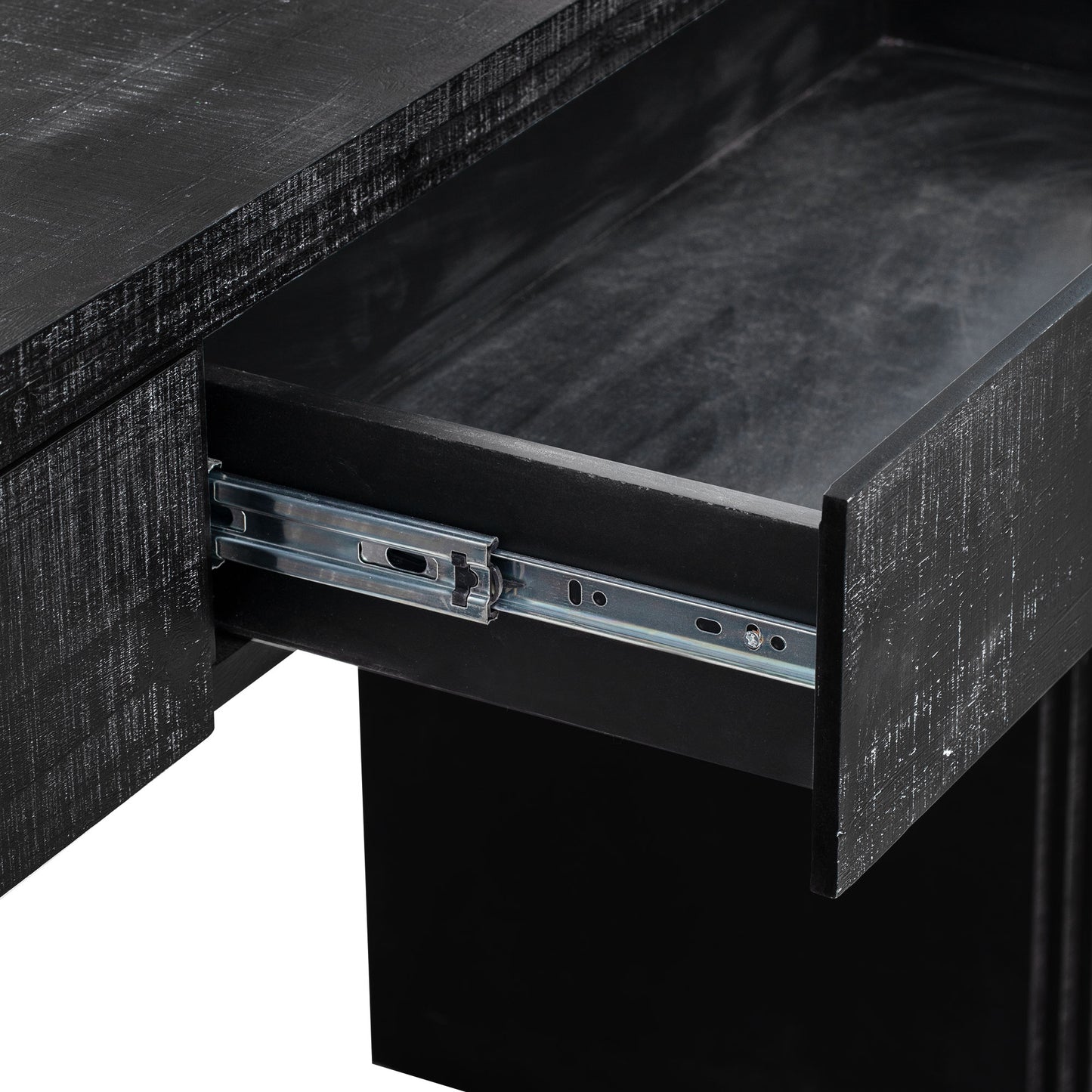 Black wood desk drawer with metal glides