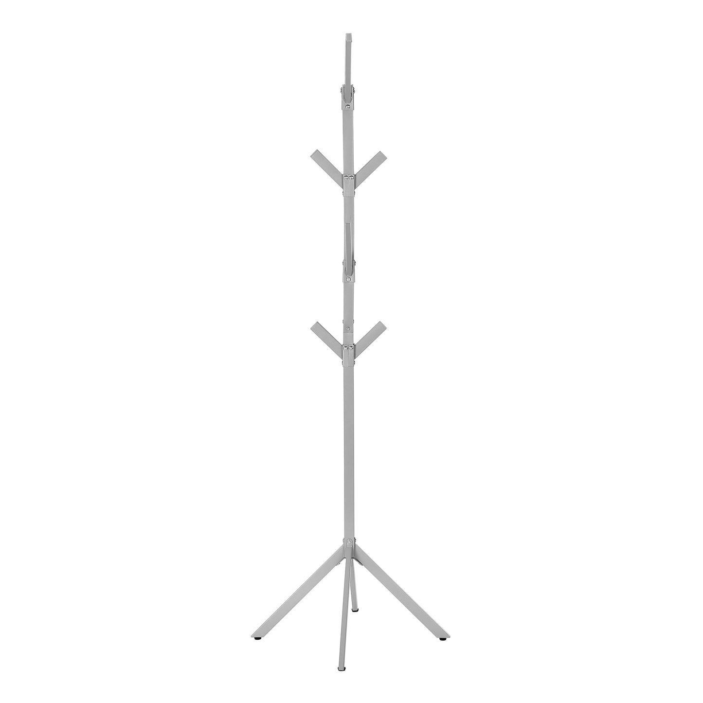 Silver metal coat rack with multiple hanging arms