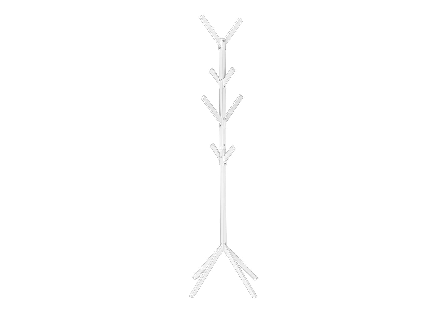 White wooden coat rack with branchlike hooks for entryway organization