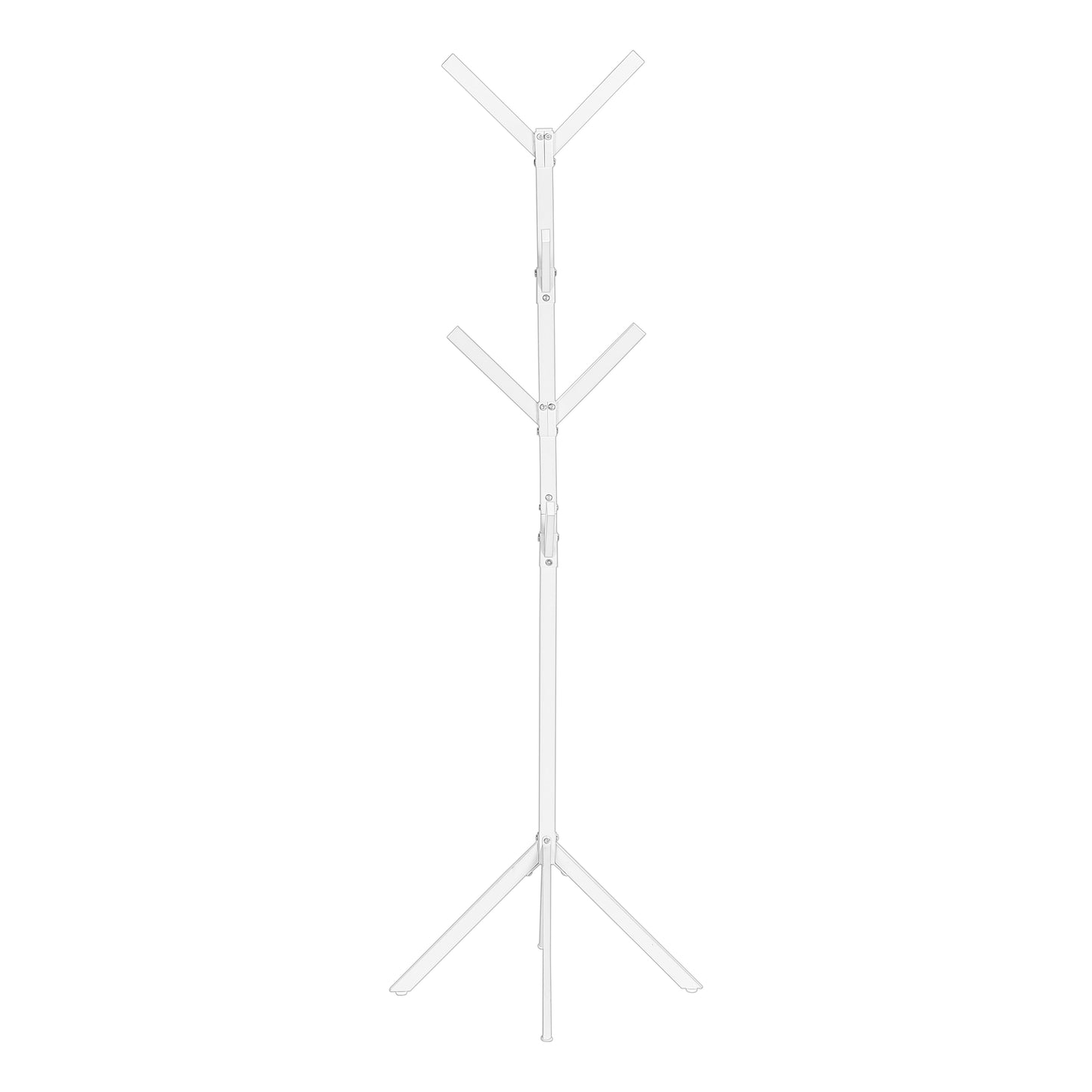 Minimalist white metal coat rack with tripod base