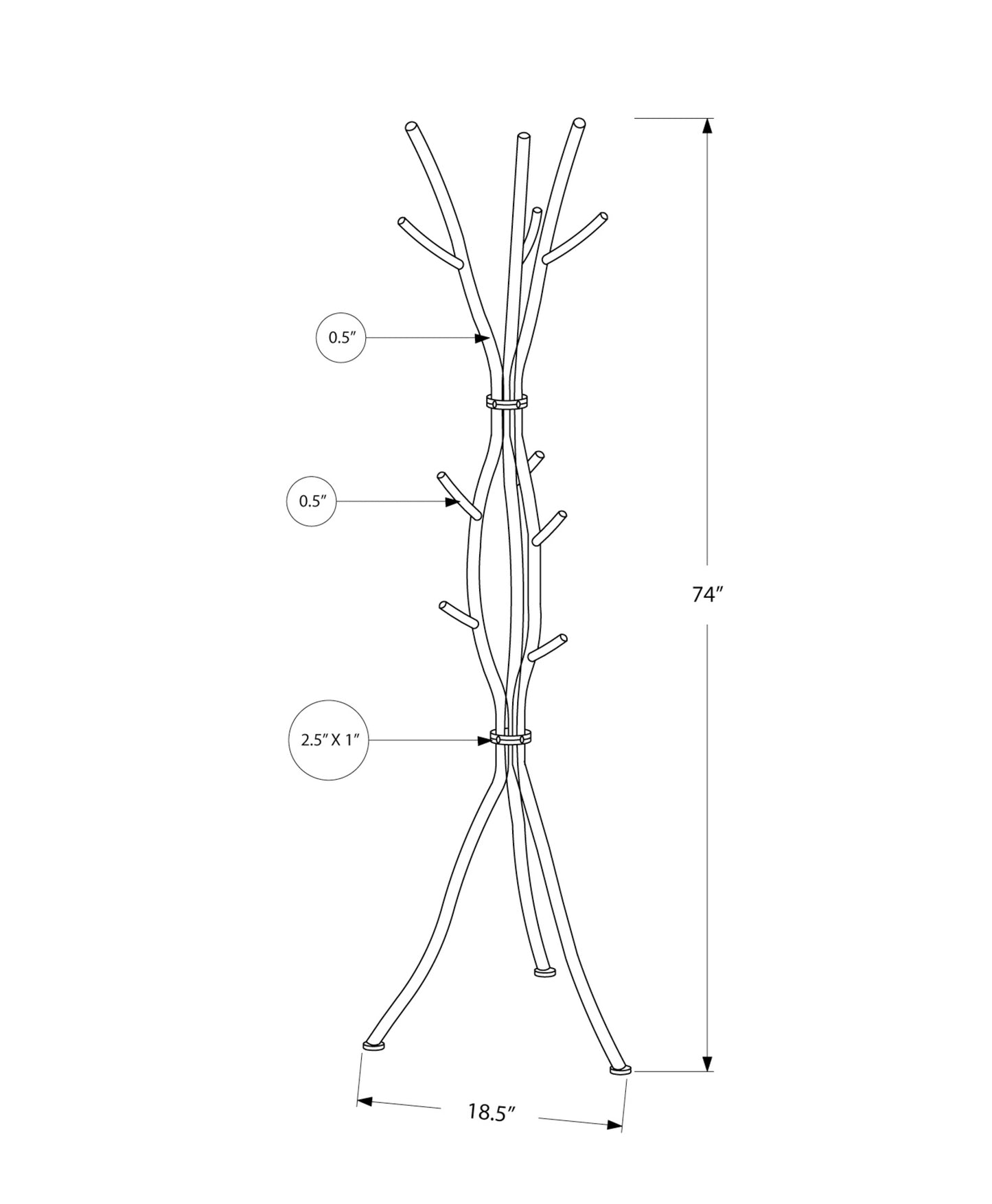 Metal coat rack with branchlike hooks