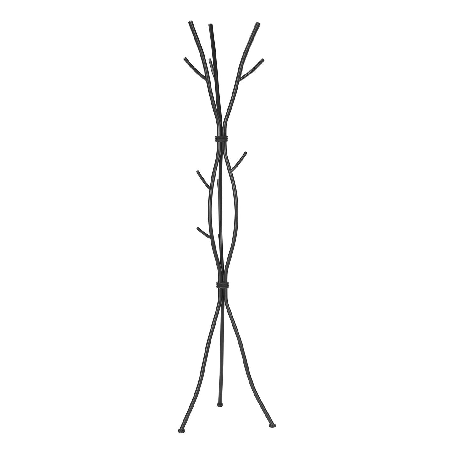 Black metal tree branch coat rack with multiple hooks