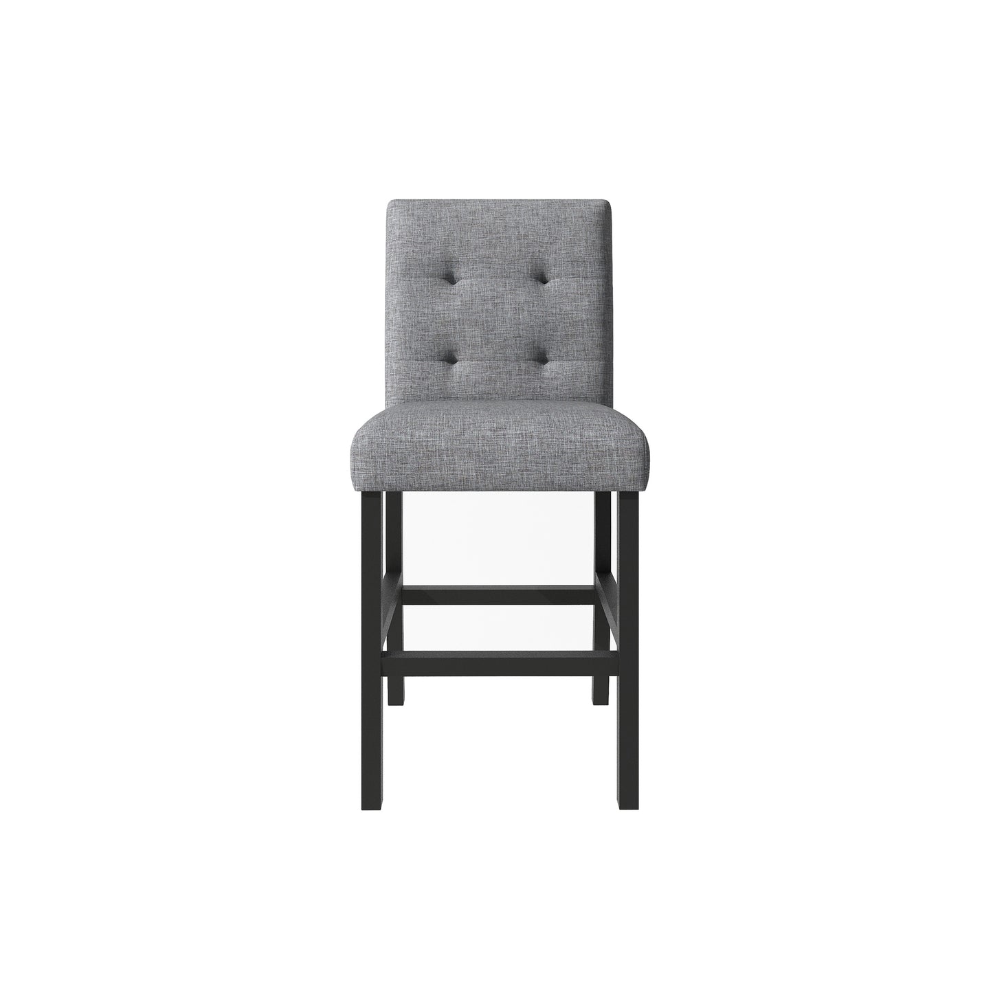 Gray linen buttontufted bar stool with dark wood legs