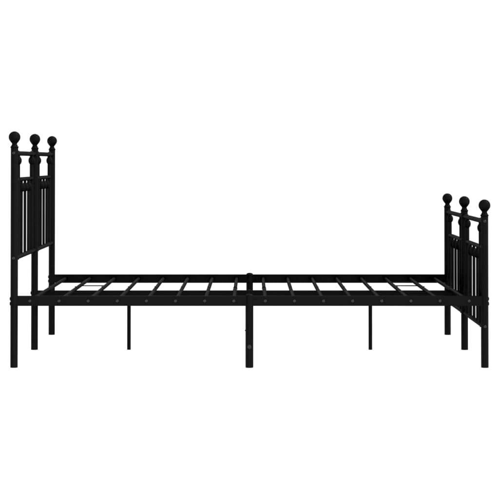 Black metal bed frame with ornate headboard and footboard