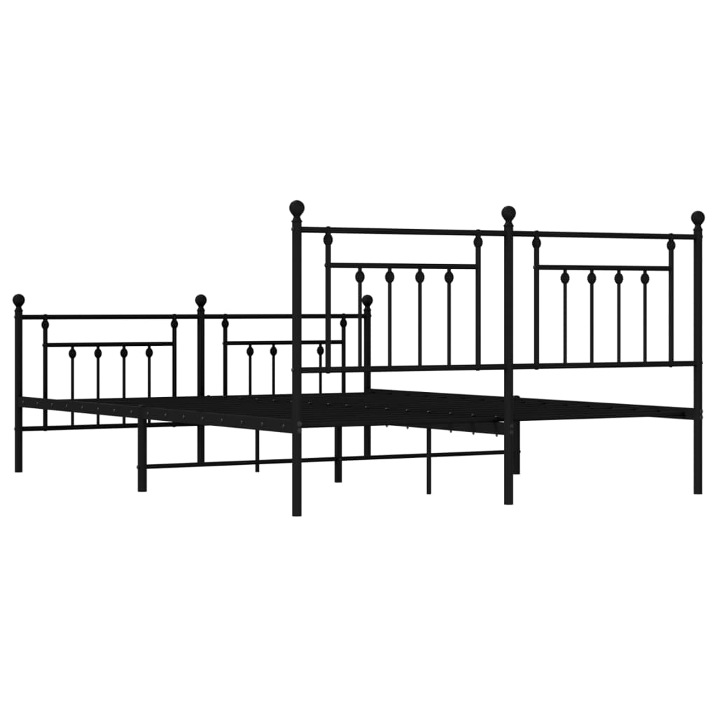 Black metal twin bed frame with ornate headboard and footboard