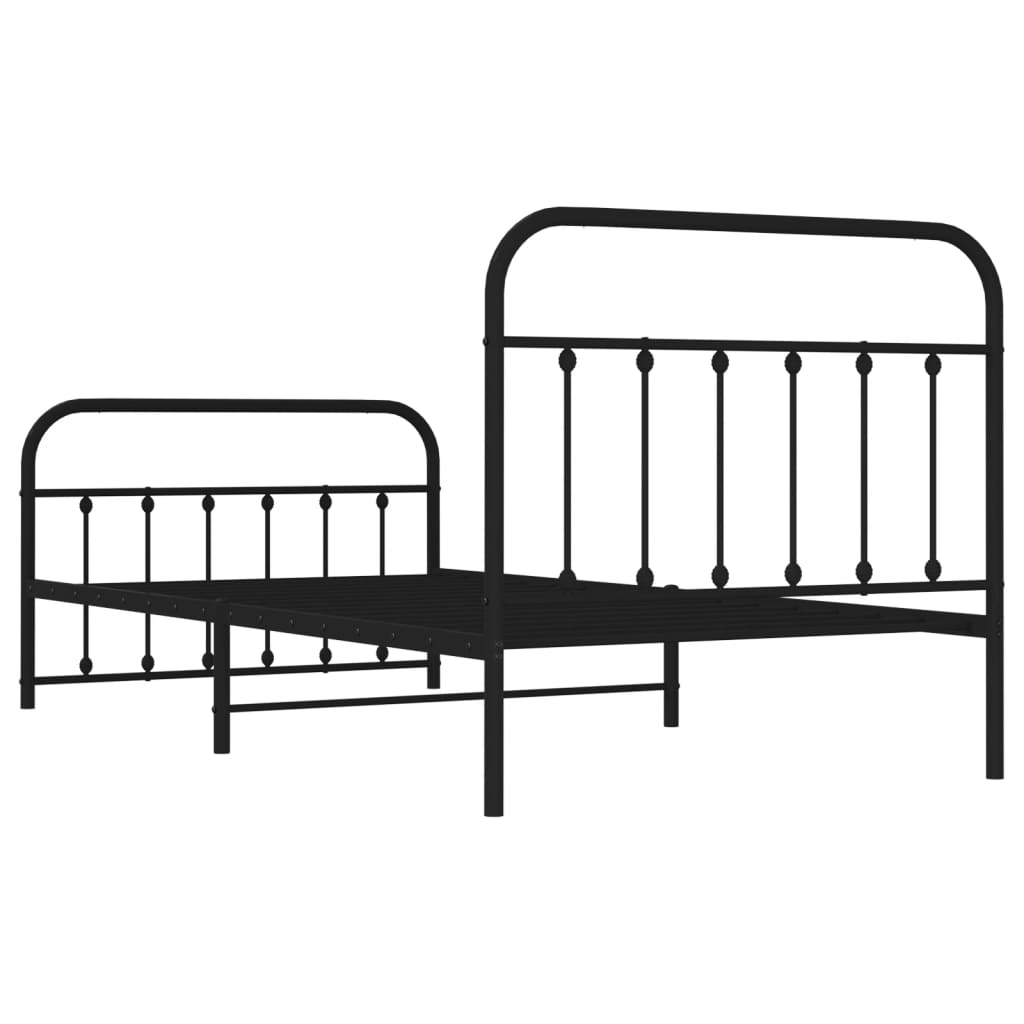 Black metal single bed frame with simple headboard and footboard