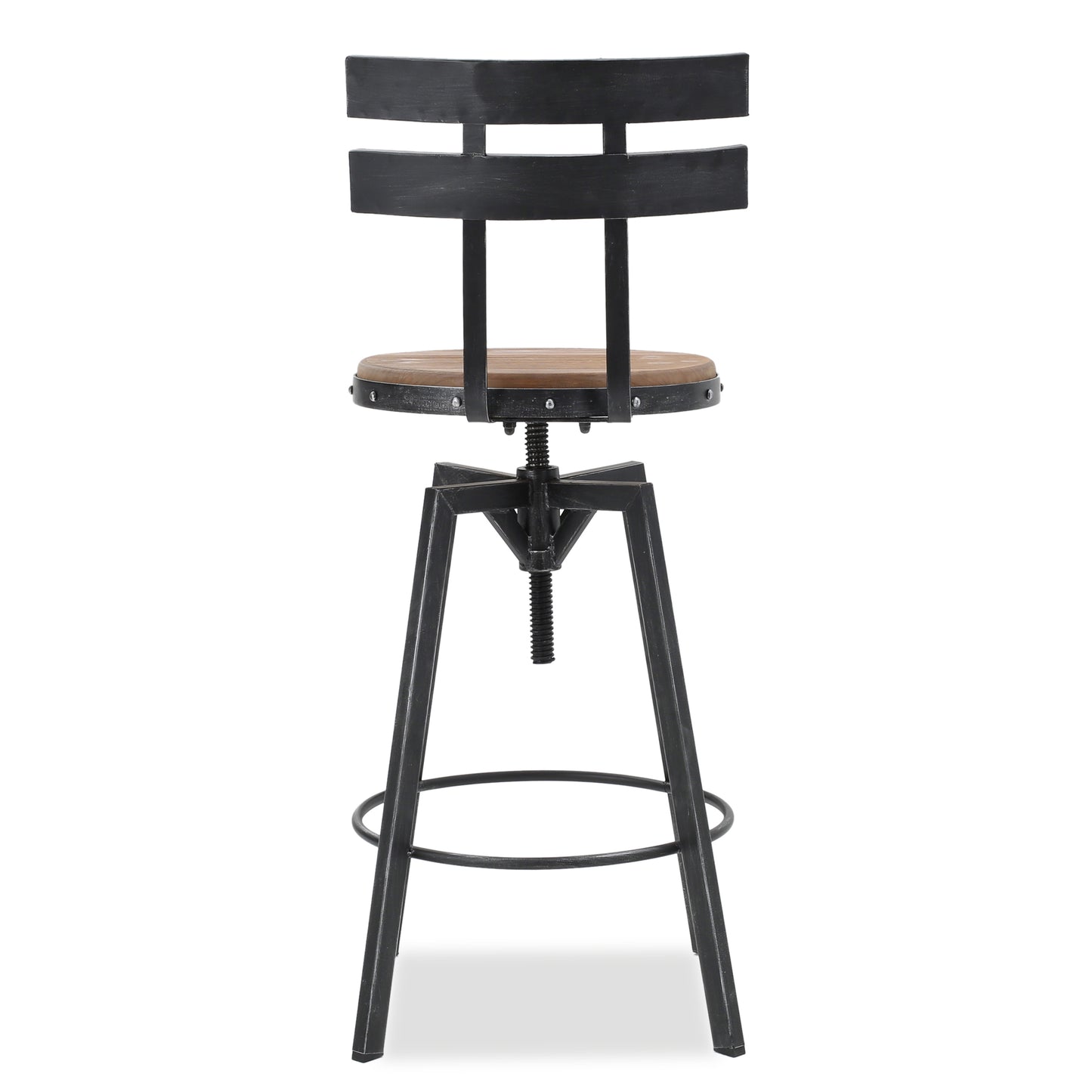 Industrial style metal and wood adjustable bar stool with backrest