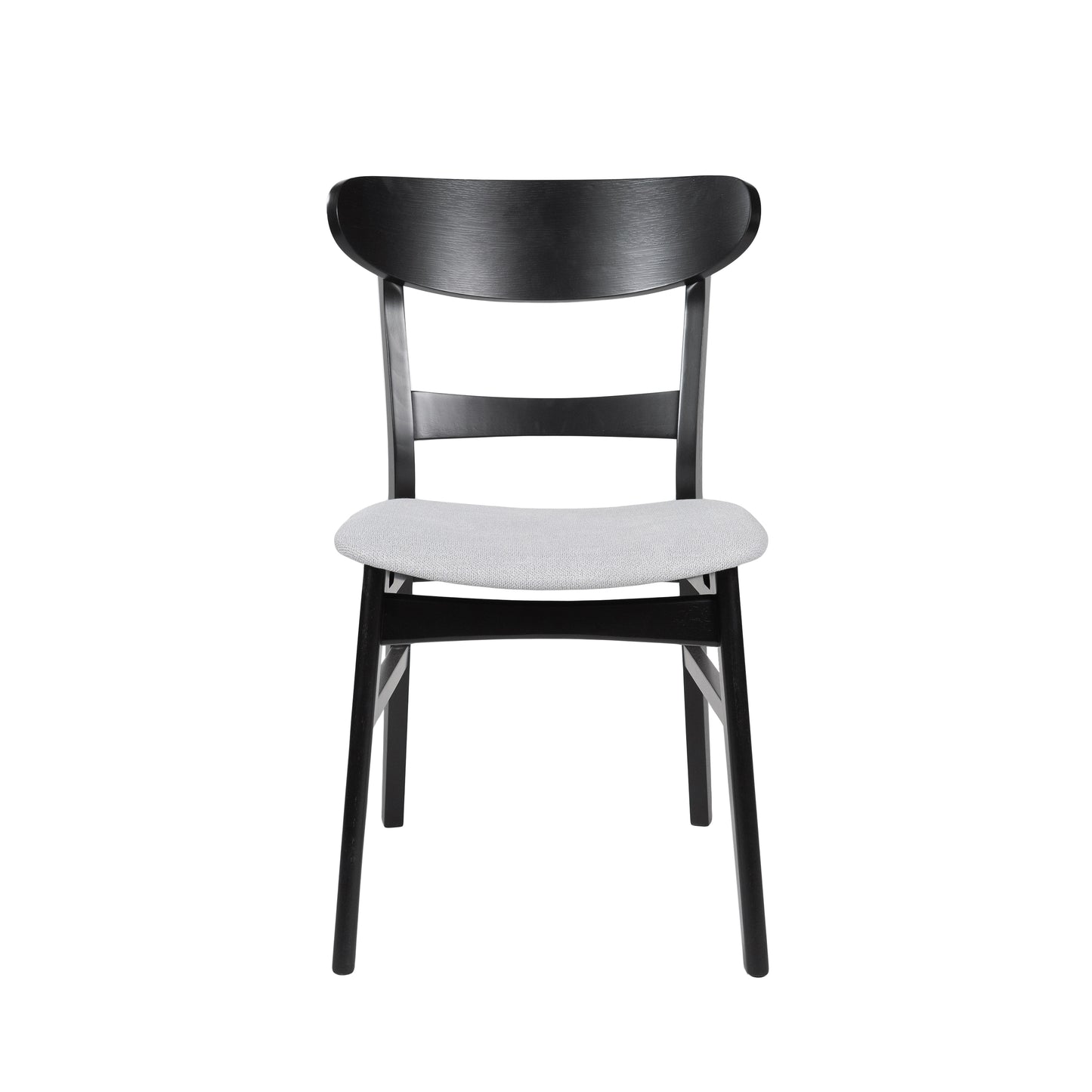 Black wood dining chair with light grey upholstered seat