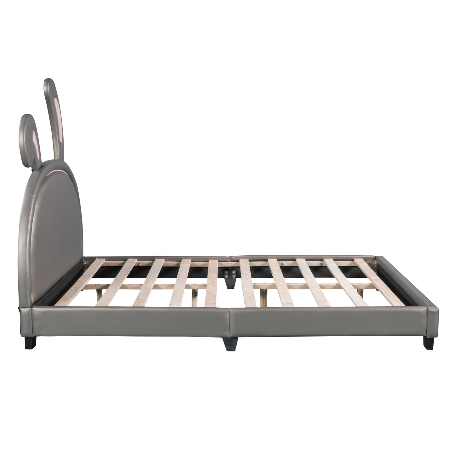 Gray faux leather kids bed frame with bunny ears headboard